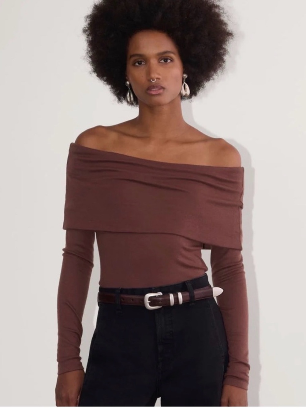 EUC Everlane Off-The-Shoulder Long Top in Butterluxe in Mahogany Size M